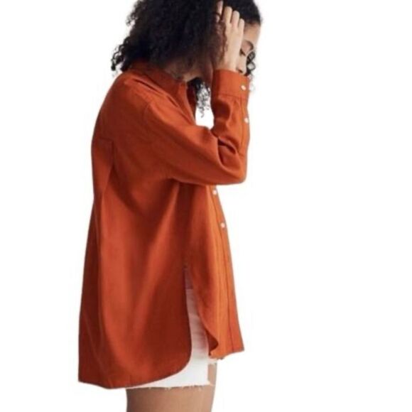 Madewell The Linen-Blend Oversized Shirt in burnt orange L - Picture 2 of 8